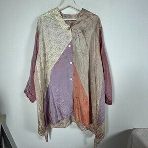 Staley Gretzinger Patchwork Crinkle Multicolor Asymmetrical Button-Up Jacket M/L